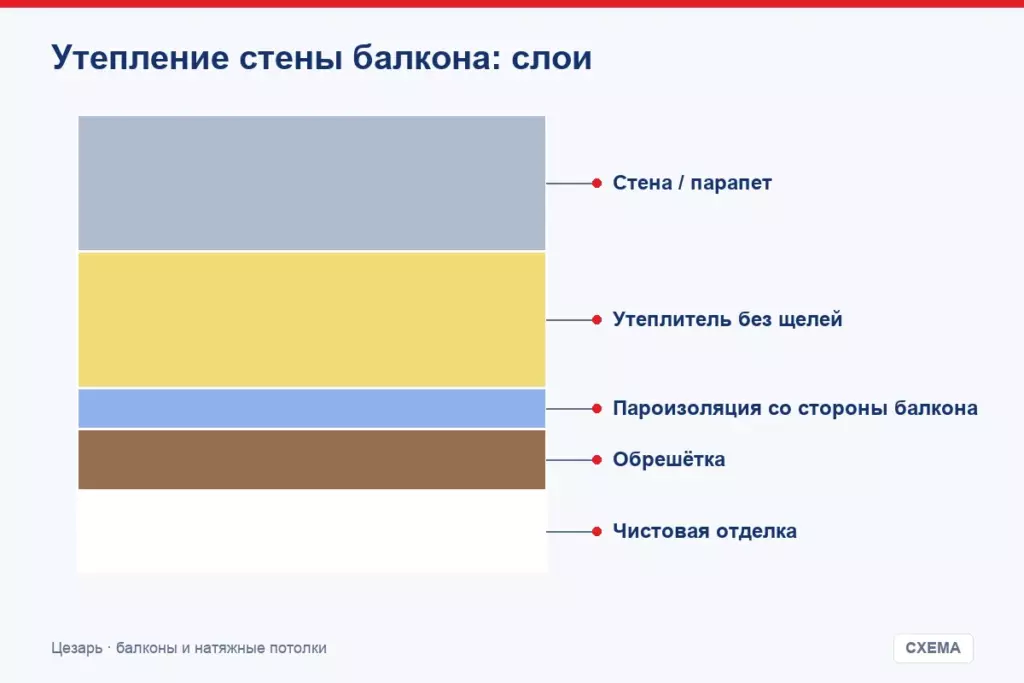 Утепление стены балкона: слои