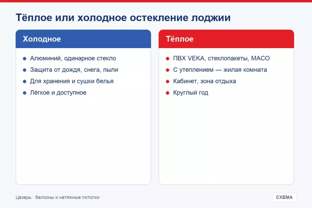 Тёплое или холодное остекление лоджии