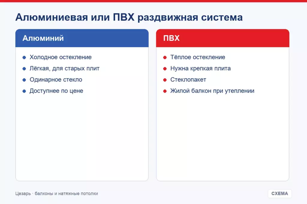 Алюминиевая или ПВХ раздвижная система