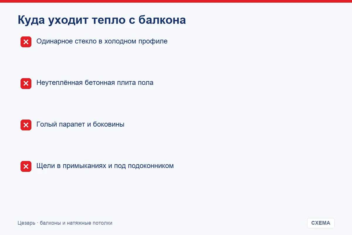 Куда уходит тепло с балкона