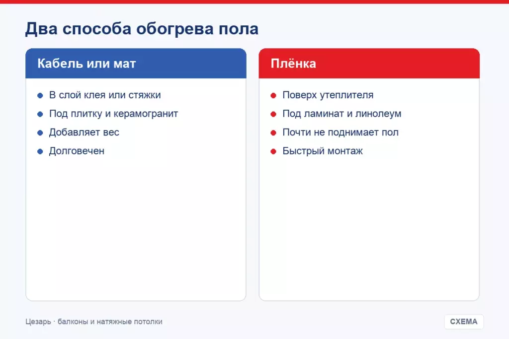 Два способа обогрева пола на балконе